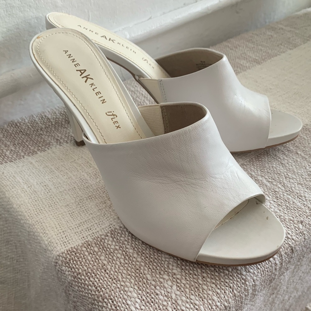 Anne Klein White Open-Toe Mules